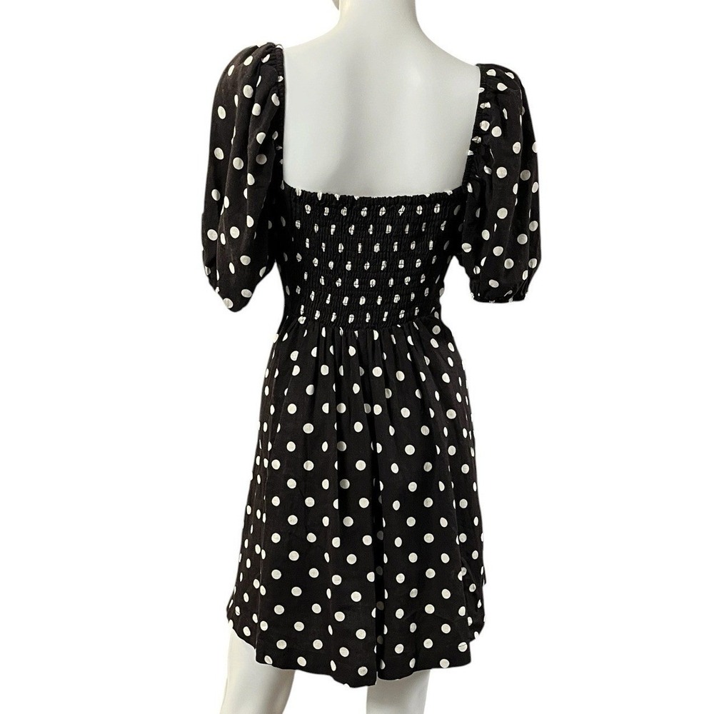 Camila Coelho‎ Dress Black Polka Dot Puff Sleeve Mini L Linen Blend Coquette Y2K